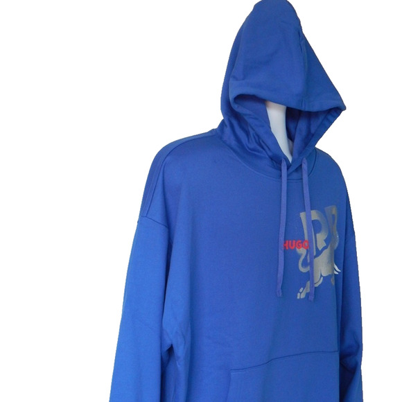 NWT HUGO Running Bulls Graphic Pullover Hoodie Blue in Cotton Terry Men's LARGE - Picture 6 of 13